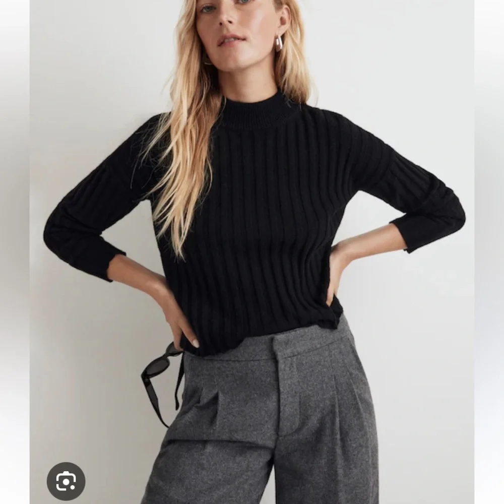 Madewell Mockneck Crop Sweater Black XS Wool